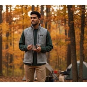 L.L. Bean Sweater Vest Mens Large Heather Gray Full Zip Pockets Slightly Fitted